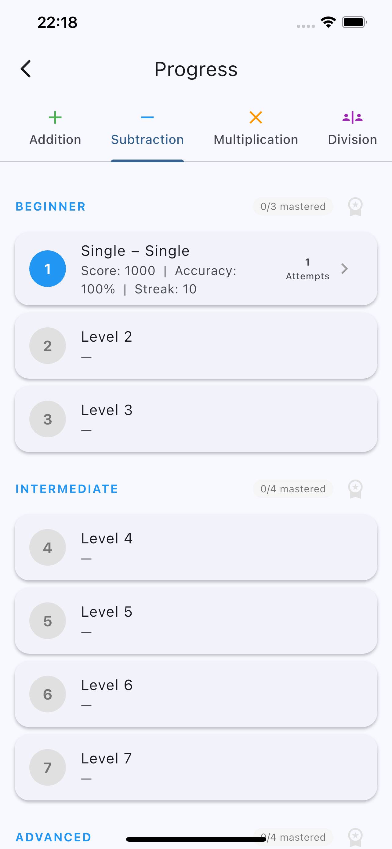 Progress screen